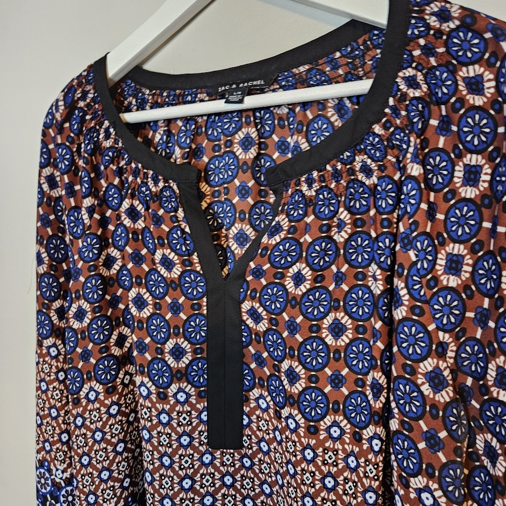 Zac & Rachel Women's Patterned Top Blue Brown Boho Lightweight Tunic Blouse - Picture 2 of 10